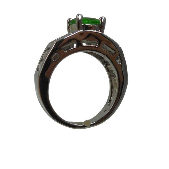 Vintage Sterling Silver Simulated Diamond Emerald Engagement Wedding Ring Band 7 - Picture 10 of 10